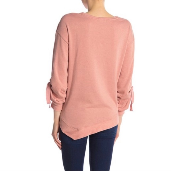 Democracy Drawstring Sleeve Embroidered Sweater - Picture 2 of 8